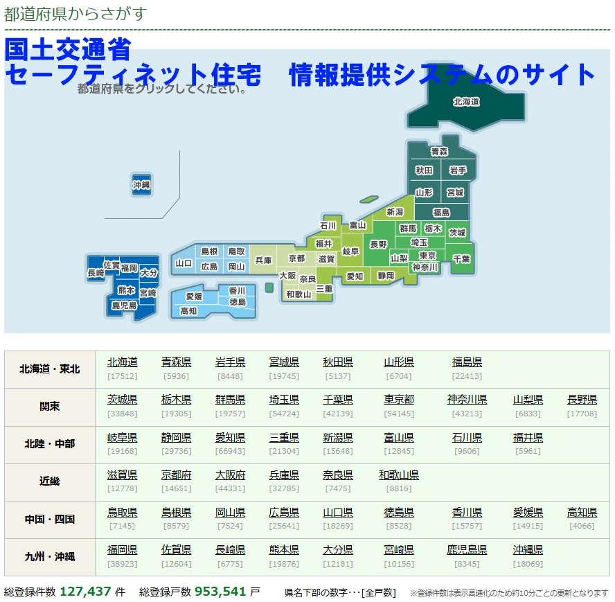 国土交通省セーフティネット住宅情報提供システムの画面